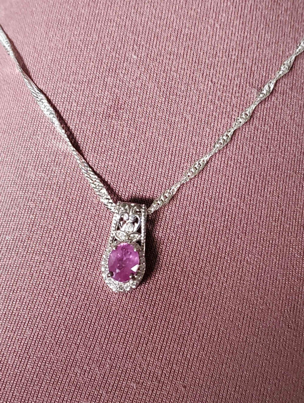 Ilikaka Hot Pink Sapphire Cambodian Zircon Pendant Necklace Platinum Plated